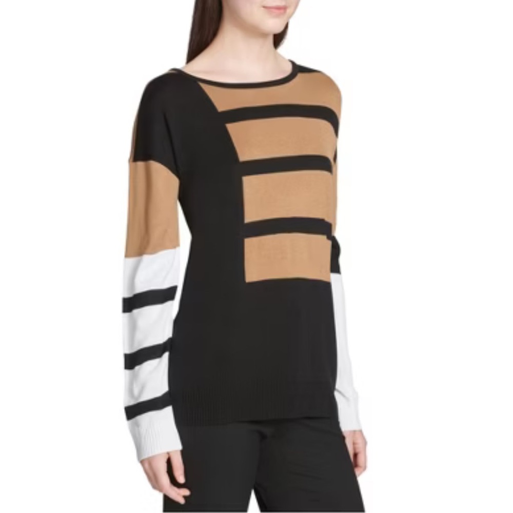 Calvin Klein colorblock knit  black sweater size L GUC.
